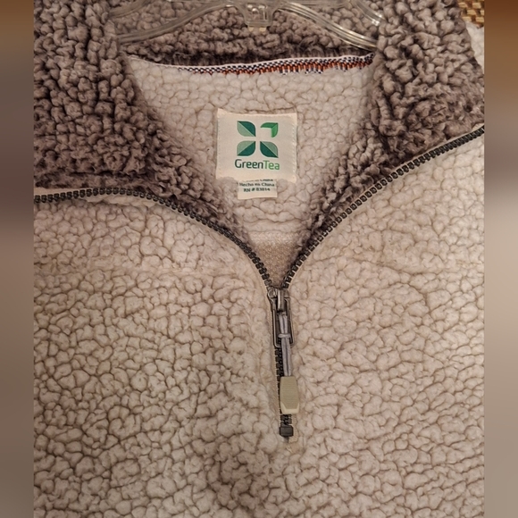 Green Tea Cozy Cream Sherpa Pullover Jacket Shacket - Picture 4 of 11
